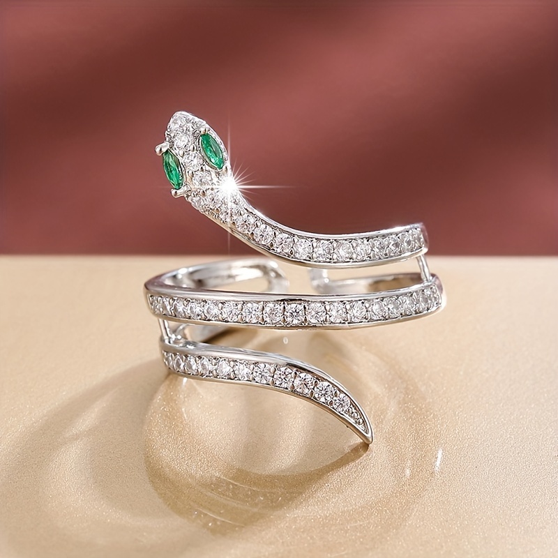 Snake Shaped Zirconia Open Ring for Women
